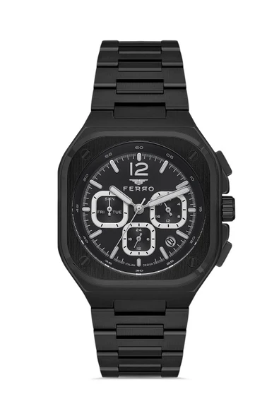 Ferro FM11497AWT-G Quartz Çelik Siyah 42 mm Erkek Kol Saati
