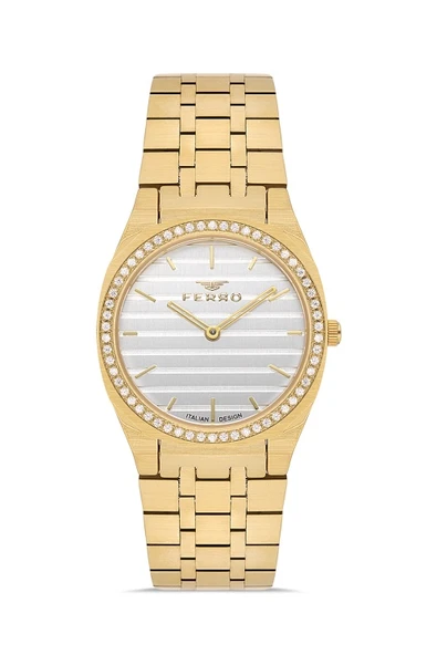 Ferro Quartz Çelik Altın Rengi Gümüş Kadran 32 mm Kadın Kol Saati