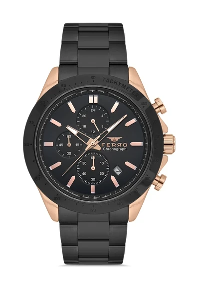 Ferro Quartz Çelik Siyah 44 mm Fonksiyonları Aktif Erkek Kol Saati