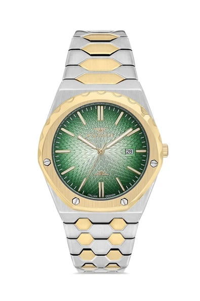 Ferro Quartz Çelik Altın/Gri Yeşil Kadran 41 mm Erkek Kol Saati - 2