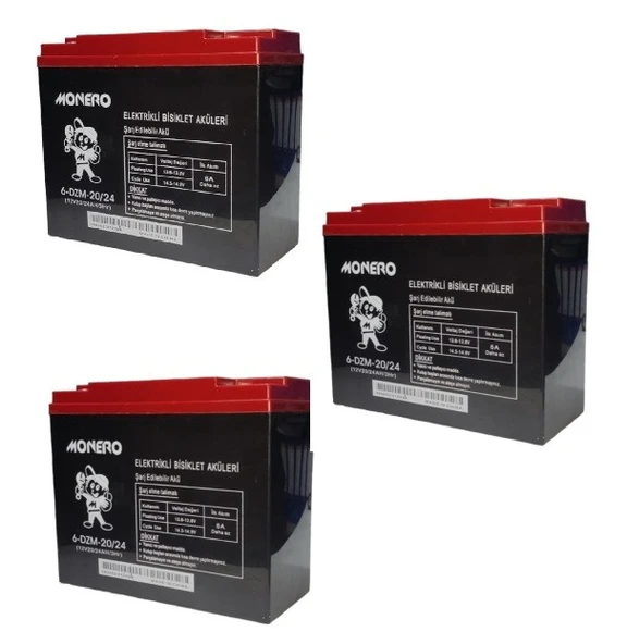 MONERO 12V-20 AMPER DİK  E-BIKE AKÜ 3'LÜ PAKET 24 amper ebatlarında EBATLAR: 180 x 78 x 170mm
