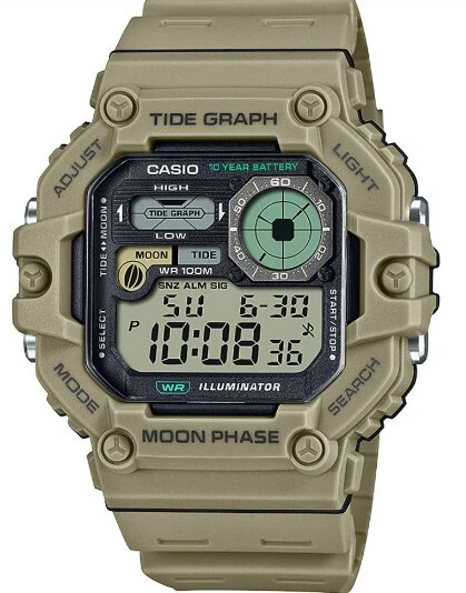 Casio WS-1700H-5AVDF Quartz Dijital Silikon Kahve Organik Cam 49 mm Erkek Kol Saati