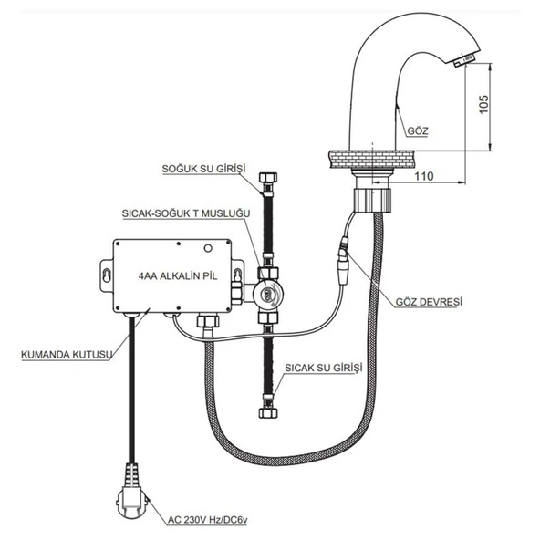 GPD Fotoselli Lavabo Bataryası 105 Siyah Çift Su Girişli - 2