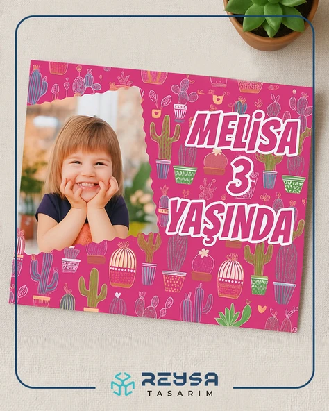 Kaktüs Temalı Doğum Günü Afiş 35X50 cm - Resim 4