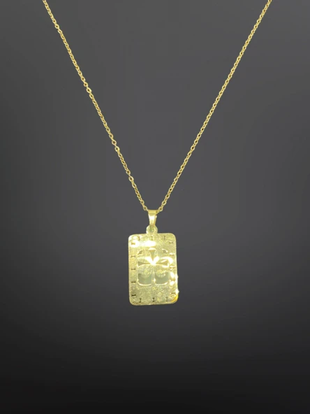 Dikdörtgen Plaka Model Gold Renk Antialerjik, 316L Çelik Kolye - Modern ve Trend Tasarım