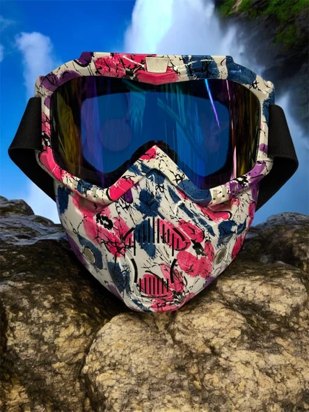 Tex 710 Jet Maske Bisiklet Motosiklet Kayak Çok Amaçlı Maske Mor Cam Aynalı Gözlük Pembe Mor