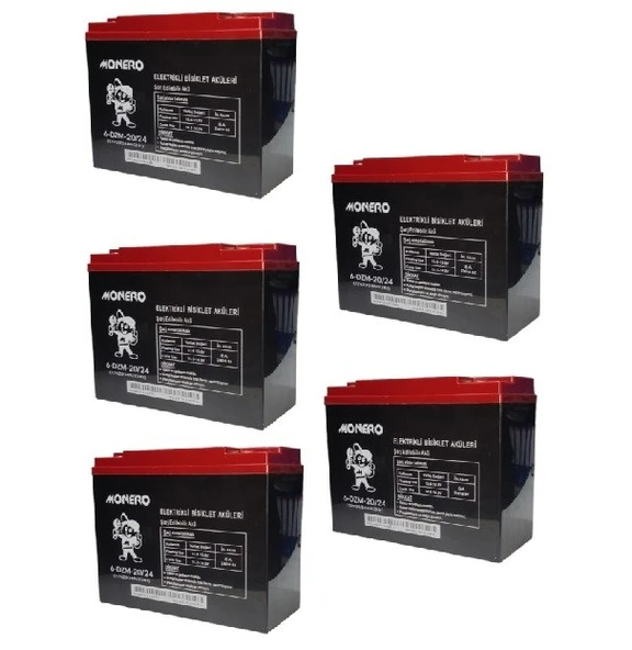 MONERO 12V-20 AMPER DİK  E-BIKE AKÜ 5'LÜ PAKET 24 amper ebatlarında EBATLAR: 180 x 78 x 170mm