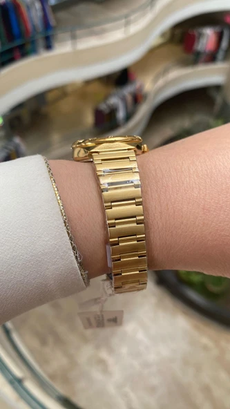 Ferro Quartz Çelik Altın Rengi 32 mm Kelebek Kilitli Kadın Kol Saati - Resim 4