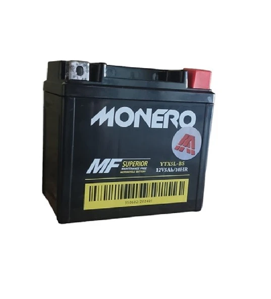 Monero 12V 5Ah Alçak/Yatık YTX5L - BS Motosiklet Aküsü EBATLAR: 113 x 68 x 105mm