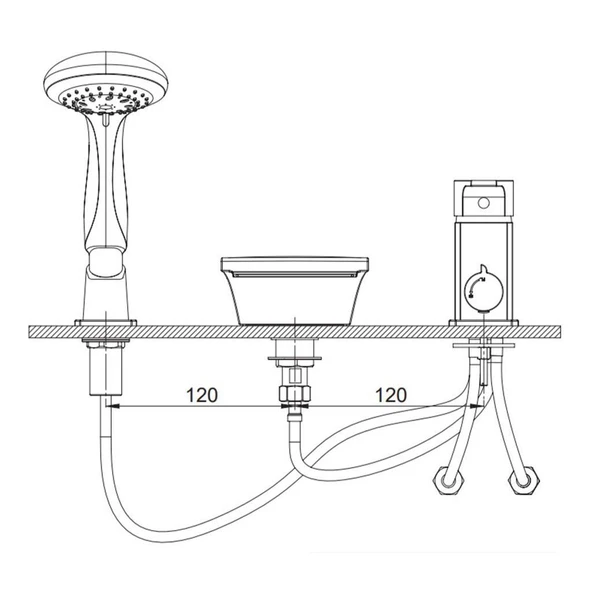 GPD Atros Ankastre Küvet Bataryası 3 Delikli Krom Kartuştan Yönlendiricili - 2