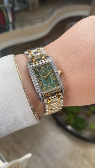 Ferro Quartz Çelik Altın/Gri Yeşil Kadran 22 mm Kadın Kol Saati - 5