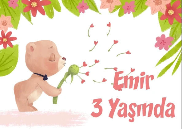 Sevimli Ayıcık Temalı Doğum Günü Afişi 50X70 cm ürün görseli