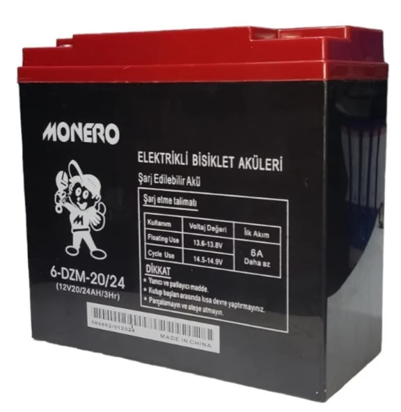 MONERO 12V-20 AMPER (DİK) E-BIKE AKÜ EBATLAR:180*78*170 mm