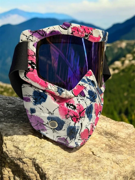 Tex 710 Jet Maske Bisiklet Motosiklet Kayak Çok Amaçlı Maske Mor Cam Aynalı Gözlük Pembe Mor - 2