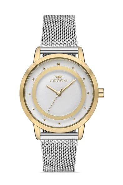 Ferro F40090C-D Gümüş Hasır Kordon 33 mm Kadın Kol Saati