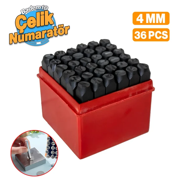 Çelik 4 mm Numaratör 36 Parça Harf Rakam Uç Seti Damgalama Takımı Metal Kazıma
