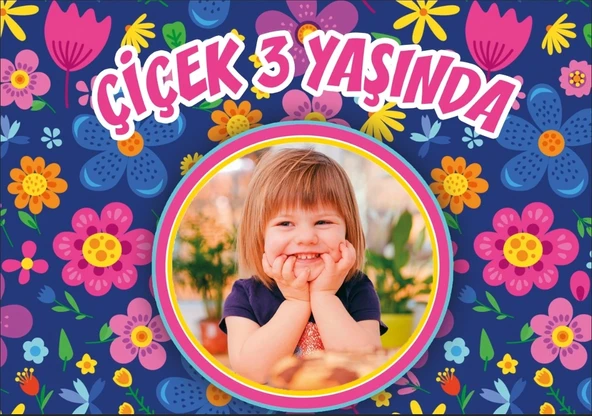 Çiçek Temalı Doğum Günü Afişi 35X50 cm ürün görseli