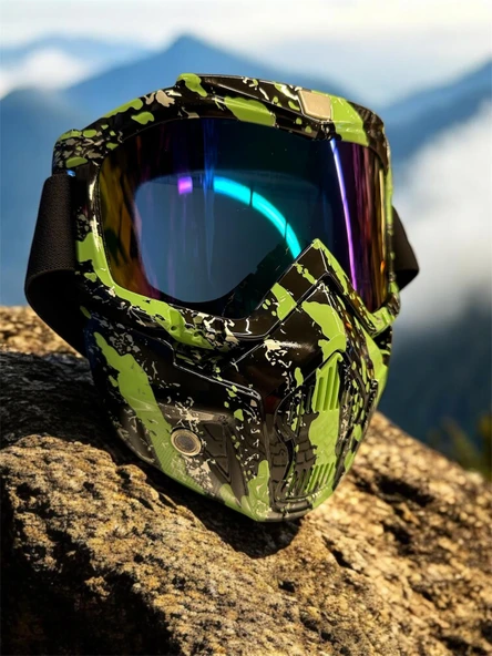 Tex 710 Jet Maske Bisiklet Motosiklet Kayak Çok Amaçlı Maske Mor Camlı Gözlük Yeşil Siyah - 2