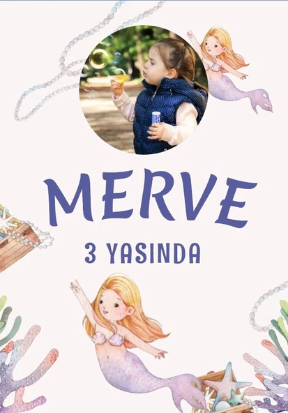 Deniz Kızı Temalı Doğum Günü Afişi 50X70 cm ürün görseli