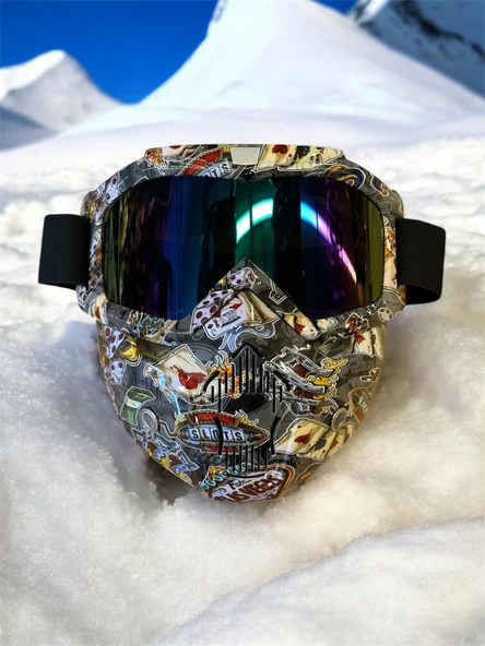 Tex 710 Jet Maske Bisiklet Motosiklet Kayak Çok Amaçlı Maske Mor Cam Aynalı Gözlük Poker Desenli