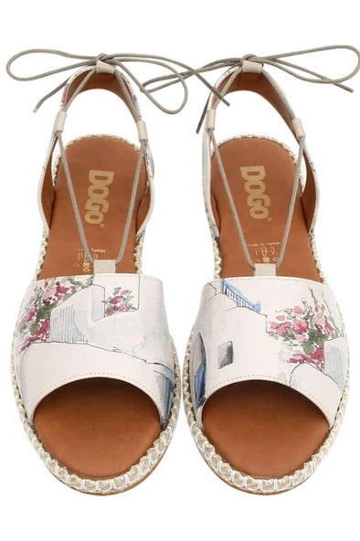 Kadın Vegan Deri Bej Bağcıklı Sandalet - Paperflower Tasarım - 2