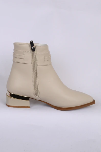 Pierre Cardin 54007 Hafif Topuklu Deri Yandan Fermuarlı Halhal Detaylı Krem Kadın Bot - 2