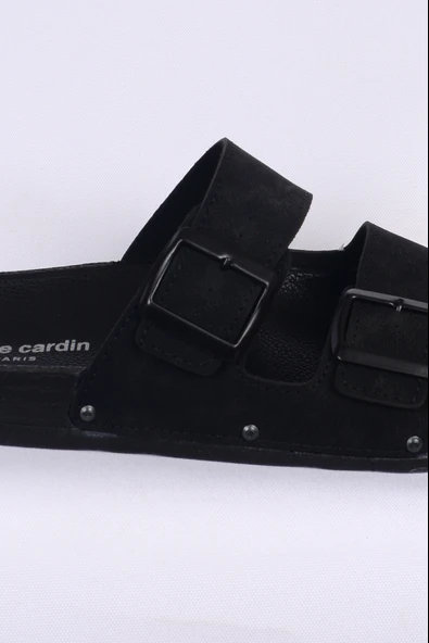 Pierre Cardin 7241 Siyah Nubuk Çift Bantlı Erkek Terlik - 2