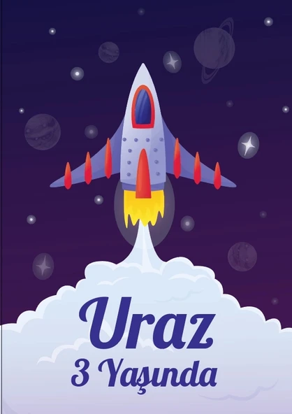 Uzay Temalı Doğum Günü Afişi 50X70 cm ürün görseli 1