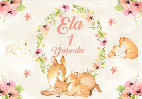 Balon ve Hayvanlar Temalı Doğum Günü Afişi 70X100 cm ürün görseli