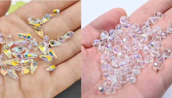 Swarovski Tip Damla ve Küre Kristal Kolye Ucu 193 Adet