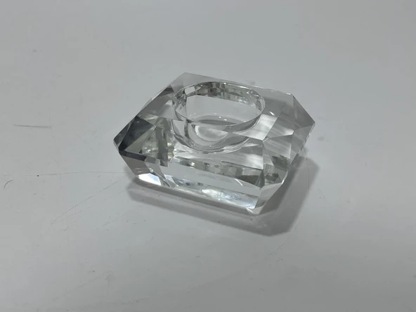 Faset Kesim Kristal Cam Tealight Mumluk 6,7x7,7cm (1 Adet) - 3