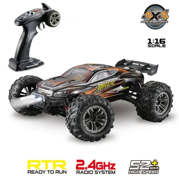 Xinlehong 1:16 Brushless Uzaktan Kumandalı Yüksek Hızlı Rc Araba 52km/s 2.4Ghz 4WD Usb Şarj Turuncu