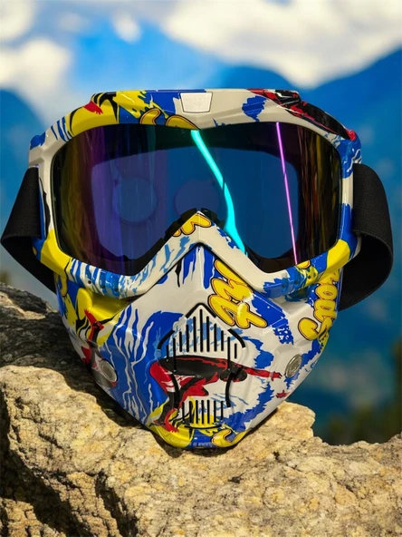 Tex 710 Jet Maske Bisiklet Motosiklet Kayak Çok Amaçlı Maske Mor Cam Aynalı Gözlük Sarı Mavi