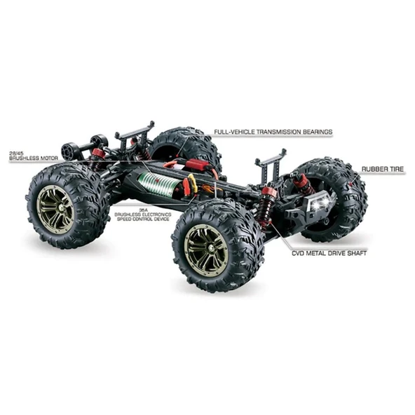 Xinlehong 1:16 Brushless Uzaktan Kumandalı Yüksek Hızlı Rc Araba 52km/s 2.4Ghz 4WD Usb Şarj Turuncu - 6