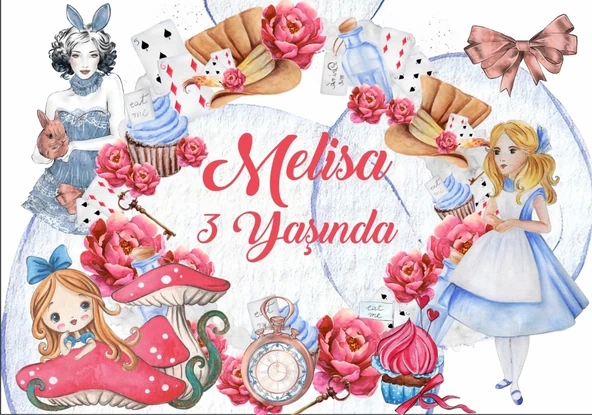 Alice Harikalar Diyarından Doğum Günü Afişi 50X70 cm ürün görseli