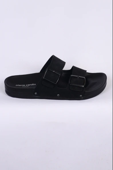 Pierre Cardin 7241 Siyah Nubuk Çift Bantlı Erkek Terlik
