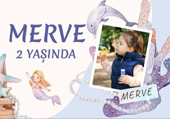 Deniz Kızı Temalı Doğum Günü Afişi 50X70 cm ürün görseli