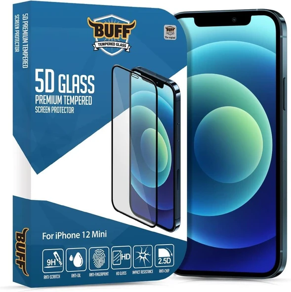 Buff iPhone 12 Mini 5D ile Uyumlu Glass Ekran Koruyucu