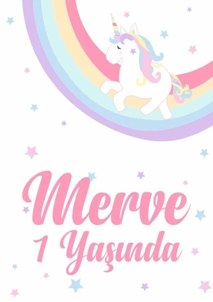 Gökkuşağı Unicorn enalı Doğum Günü Afişi 100X150 cm ürün görseli