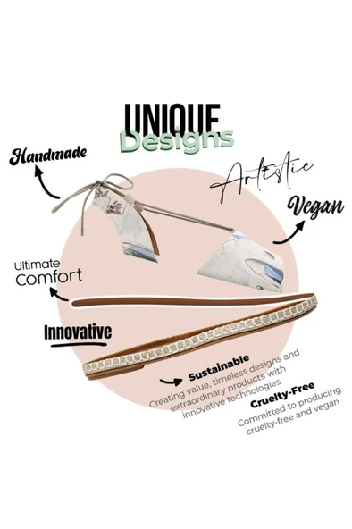 Kadın Vegan Deri Bej Bağcıklı Sandalet - Paperflower Tasarım - 6