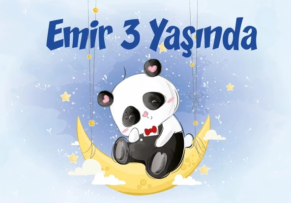 Sevimli Panda Temalı Doğum Günü Afişi 70X100 cm