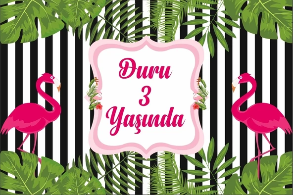 Flamingo Temalı Doğum Günü Afişi 100X150 cm ürün görseli