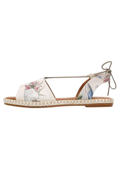 Kadın Vegan Deri Bej Bağcıklı Sandalet - Paperflower Tasarım - 4