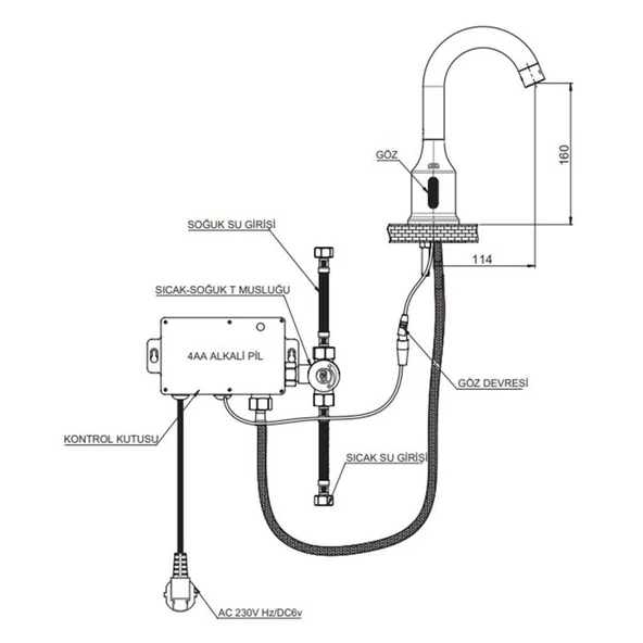 GPD Fotoselli Yüksek Lavabo Bataryası 160 Gold (PVD) Çift Su Girişli - 2