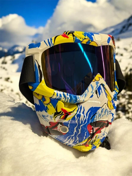 Tex 710 Jet Maske Bisiklet Motosiklet Kayak Çok Amaçlı Maske Mor Cam Aynalı Gözlük Sarı Mavi - 3