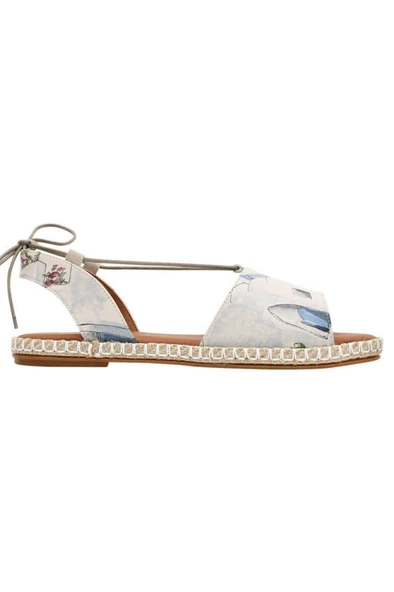 Kadın Vegan Deri Bej Bağcıklı Sandalet - Paperflower Tasarım - 5