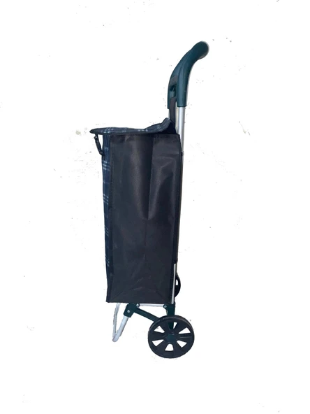 TEKERLEKLİ PAZAR ARABASI VE ÇANTASI, PAZAR SEPETİ, TORBASI BRANDALI DESENLİ ÇANTALI - LACİVERT - 3