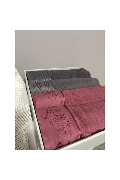 Özdilek Ditsy Best Set Havlu Hamam Takımı Mürdüm - Antrasit