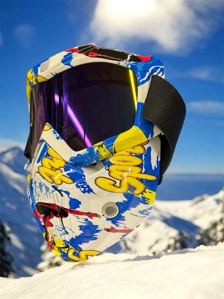 Tex 710 Jet Maske Bisiklet Motosiklet Kayak Çok Amaçlı Maske Mor Cam Aynalı Gözlük Sarı Mavi - 2