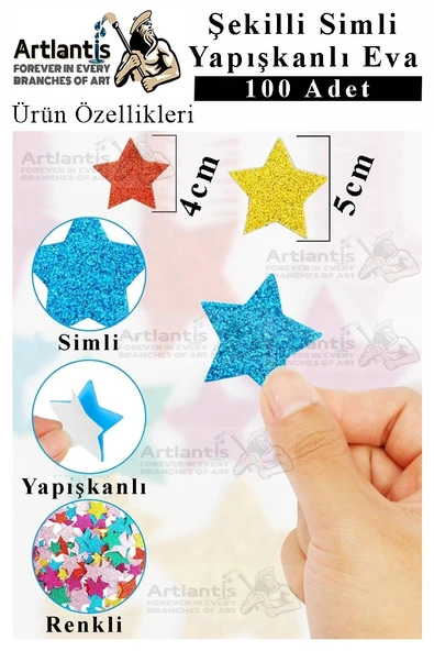 Şekilli Simli Eva Yapışkanlı 100 lü 1 Paket Kendinden Yapışkanlı Simli Eva Sticker Okul Öncesi Kreş Ana Okulu Süsleme - 2